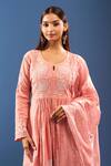 Buy_Samyukta Singhania_Peach Chanderi Cotton Embroidery Round Neck Chikankari Kurta Set _Online_at_Aza_Fashions