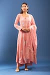 Shop_Samyukta Singhania_Peach Chanderi Cotton Embroidery Round Neck Chikankari Kurta Set _Online_at_Aza_Fashions