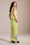 Shop_THE IASO_Yellow Linen Embroidery Wildflower Hem Trouser _at_Aza_Fashions