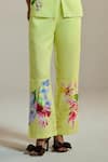 THE IASO_Yellow Linen Embroidery Wildflower Hem Trouser _Online_at_Aza_Fashions