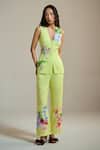Buy_THE IASO_Yellow Linen Embroidery Wildflower Hem Trouser _at_Aza_Fashions