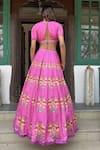 Shop_Basil Leaf_Fuchsia Chiffon Embroidery Round Neck Lehenga Set _at_Aza_Fashions