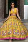 Shop_Basil Leaf_Yellow Embroidery, Sequins V-neck Lehenga Set _Online_at_Aza_Fashions