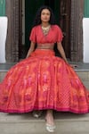 Shop_Basil Leaf_Orange Chiffon Sequins, Embroidery, Beads Round Neck Designer Lehenga Set _Online_at_Aza_Fashions