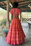 Shop_Basil Leaf_Orange Chiffon Sequins, Embroidery, Beads Round Neck Designer Lehenga Set _at_Aza_Fashions
