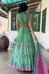 Shop_Basil Leaf_Aqua Tussar, Silk, Chiffon Embroidery V-neck Floral Lehenga Set _at_Aza_Fashions