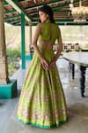 Shop_Basil Leaf_Green Tussar, Chiffon Sequins, Embroidery, Beads Halter Neck Lehenga Set _at_Aza_Fashions
