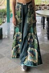 Shop_Basil Leaf_Green Chiffon Embroidery V-neck Floral Print Top And Gajji Satin Pant _Online_at_Aza_Fashions