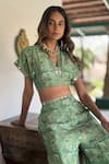 Buy_Basil Leaf_Mint Chiffon V-neck Green Top And Pant Set _Online_at_Aza_Fashions