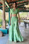 Buy_Basil Leaf_Mint Chiffon V-neck Green Top And Pant Set _at_Aza_Fashions
