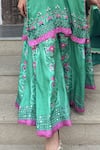 Buy_Basil Leaf_Aqua Chiffon Tassels, Embroidery Round Neck Green Kurta Sharara Set _Online_at_Aza_Fashions