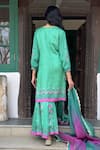 Shop_Basil Leaf_Aqua Chiffon Tassels, Embroidery Round Neck Green Kurta Sharara Set _at_Aza_Fashions