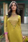 Buy_Basil Leaf_Yellow Chiffon Embroidery Round Neck Gajji Satin Kurta Sharara Set _Online_at_Aza_Fashions