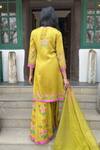 Shop_Basil Leaf_Yellow Chiffon Embroidery Round Neck Gajji Satin Kurta Sharara Set _at_Aza_Fashions
