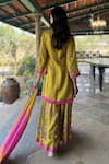Shop_Basil Leaf_Pink Chiffon Sequins, Embroidery Round Neck Designer Kurta Sharara Dupatta Set _at_Aza_Fashions
