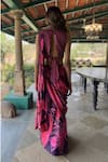 Shop_Basil Leaf_Wine Chiffon V-neck Designer Blouse And Saree Set _at_Aza_Fashions
