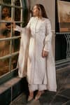 Buy_House Of Kotwara_Ivory Organza, Crepe Embroidery Chikankari Peshwaz Set _at_Aza_Fashions