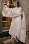 Buy_House Of Kotwara_Ivory Organza, Crepe Embroidery Chikankari Peshwaz Set _Online_at_Aza_Fashions