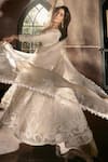 Shop_House Of Kotwara_Ivory Organza, Crepe Embroidery Round Neck Floral Anarkali Set _at_Aza_Fashions