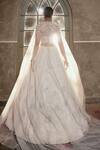 Shop_House Of Kotwara_Ivory Organza, Satin, Net, Crepe Beads, Embroidery Round Neck Floral Lehenga Set _at_Aza_Fashions