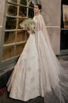 Buy_House Of Kotwara_Ivory Organza, Satin, Net, Crepe Beads, Embroidery Round Neck Floral Lehenga Set _Online_at_Aza_Fashions