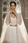 Shop_House Of Kotwara_Ivory Organza, Satin, Net, Crepe Beads, Embroidery Round Neck Floral Lehenga Set _Online_at_Aza_Fashions