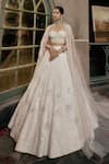 Buy_House Of Kotwara_Ivory Organza, Satin, Net, Crepe Beads, Embroidery Round Neck Floral Lehenga Set _at_Aza_Fashions