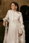 Buy_House Of Kotwara_Ivory Organza, Crepe Embroidery Mandarin Collar Chikankari Kurta Set _Online_at_Aza_Fashions