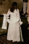 Shop_House Of Kotwara_Ivory Organza, Crepe Embroidery Mandarin Collar Chikankari Kurta Set _at_Aza_Fashions