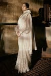 House Of Kotwara_Ivory Organza, Satin, Lycra, Silk, Cotton Embroidery Round Chikankari Saree Set _Online_at_Aza_Fashions