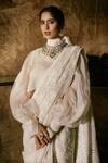 Buy_House Of Kotwara_Ivory Organza, Satin, Lycra, Silk, Cotton Embroidery Round Chikankari Saree Set _Online_at_Aza_Fashions