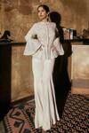 Buy_House Of Kotwara_Ivory Organza, Crepe Embroidery Round Neck Chikankari Peplum Jacket Set _at_Aza_Fashions