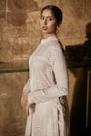 Shop_House Of Kotwara_Ivory Organza, Crepe Embroidery High Neck Chikankari Chevron Jacket Set _Online_at_Aza_Fashions