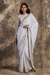 Buy_House Of Kotwara_Gray Georgette, Cotton Sequins, Embroidery Round Lilac Grey Art Deco Saree Set _at_Aza_Fashions