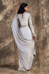 Shop_House Of Kotwara_Gray Georgette, Cotton Sequins, Embroidery Round Lilac Grey Art Deco Saree Set _at_Aza_Fashions