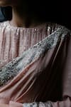 House Of Kotwara_Peach Georgette, Cotton Sequins, Embroidery Vintage Rose Art Deco Saree Set _Online_at_Aza_Fashions