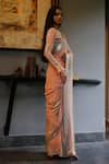 Shop_House Of Kotwara_Peach Georgette, Cotton Sequins, Embroidery Vintage Rose Art Deco Saree Set _Online_at_Aza_Fashions