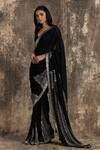 Buy_House Of Kotwara_Black Georgette, Cotton Sequins V-neck Art Deco Saree Set _Online_at_Aza_Fashions