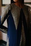 House Of Kotwara_Blue Georgette, Cotton, Silk Organza Sequins, Royal Art Deco Kurta Set _Online_at_Aza_Fashions