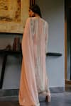 Shop_House Of Kotwara_Peach Georgette, Cotton, Silk Organza Beads, Vintage Rose Art Deco Kurta Set _at_Aza_Fashions