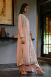 Buy_House Of Kotwara_Peach Georgette, Cotton, Silk Organza Beads, Vintage Rose Art Deco Kurta Set _Online_at_Aza_Fashions