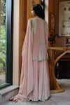 Shop_House Of Kotwara_Peach Georgette, Satin Sequins Round Neck Vintage Rose Kurta Sharara Set _at_Aza_Fashions