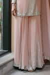 House Of Kotwara_Peach Georgette, Satin Sequins Round Neck Vintage Rose Kurta Sharara Set _Online_at_Aza_Fashions