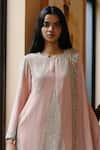 Buy_House Of Kotwara_Peach Georgette, Satin Sequins Round Neck Vintage Rose Kurta Sharara Set _Online_at_Aza_Fashions