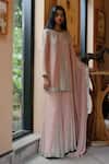 Shop_House Of Kotwara_Peach Georgette, Satin Sequins Round Neck Vintage Rose Kurta Sharara Set _Online_at_Aza_Fashions