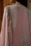 Buy_House Of Kotwara_Peach Georgette, Satin Sequins Round Neck Vintage Rose Kurta Sharara Set 