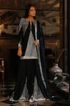 House Of Kotwara_Black Georgette, Satin Sequins Keyhole Neck Art Deco Kurta Sharara Set _Online_at_Aza_Fashions