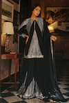 Buy_House Of Kotwara_Black Georgette, Satin Sequins Keyhole Neck Art Deco Kurta Sharara Set _at_Aza_Fashions