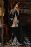 Shop_House Of Kotwara_Black Georgette, Satin Sequins Keyhole Neck Art Deco Kurta Sharara Set _Online_at_Aza_Fashions