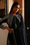 House Of Kotwara_Black Georgette, Satin Sequins Keyhole Neck Art Deco Kurta Sharara Set _at_Aza_Fashions
